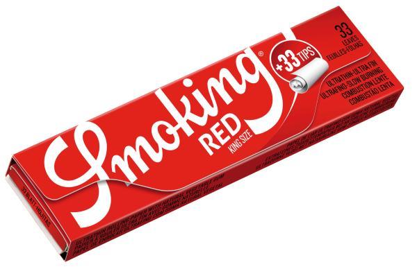 Smoking Red King Size + Tips – Longpapers 108×44 mm mit 33 Blättchen und 33 Filtertips, Slow-Burn & pflanzliche Gummierung